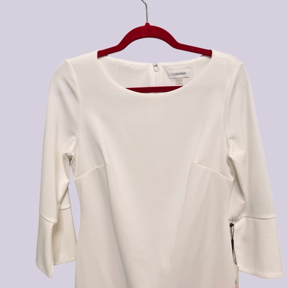 NWT Calvin Klein Cream Bell Sleeve Sheath Dress Size 10 Quiet Luxury Bridal LWD - Picture 4 of 9